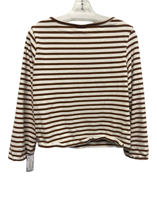 Lake Size S Brown & White Cotton Stripe Wide Neck Long Sleeve Short Set Brown & White / S