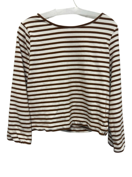 Lake Size S Brown & White Cotton Stripe Wide Neck Long Sleeve Short Set Brown & White / S