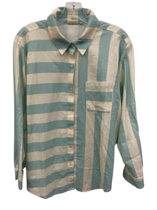 Spartina Size S Seafoam Green & Cream Linen & Cotton 3/4 Sleeve Stripe Short Set Seafoam Green & Cream / S