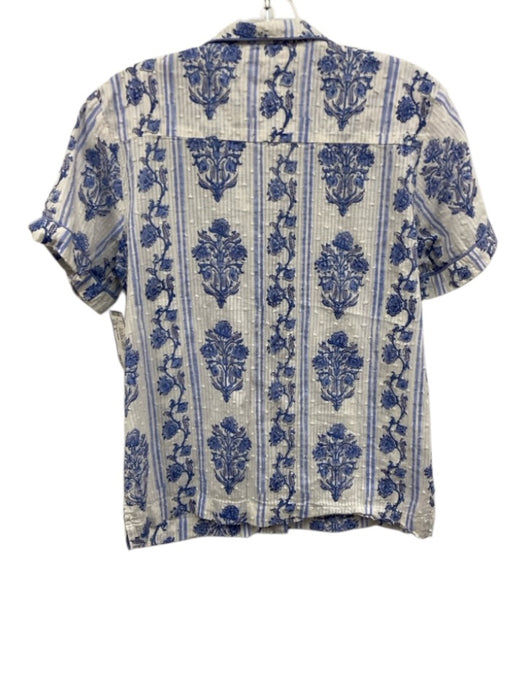 Roller Rabbit Size S Blue & White Cotton Short Sleeve Floral Print Short Set Blue & White / S