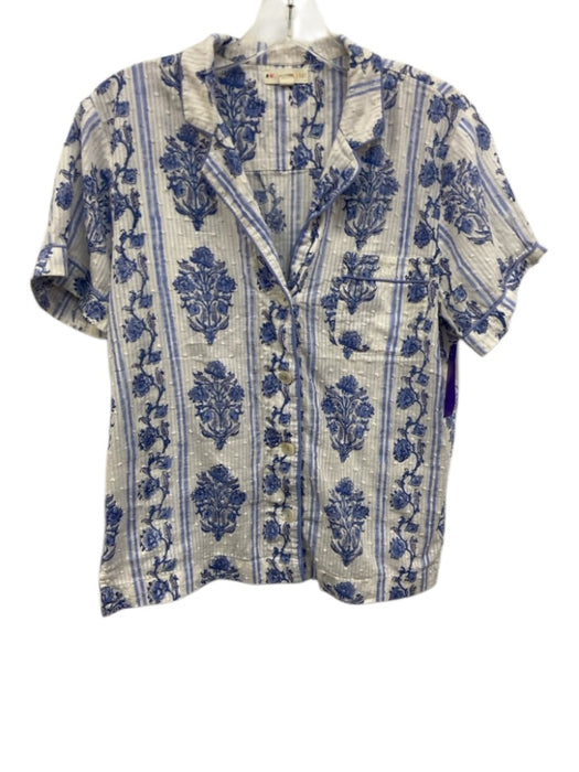 Roller Rabbit Size S Blue & White Cotton Short Sleeve Floral Print Short Set Blue & White / S