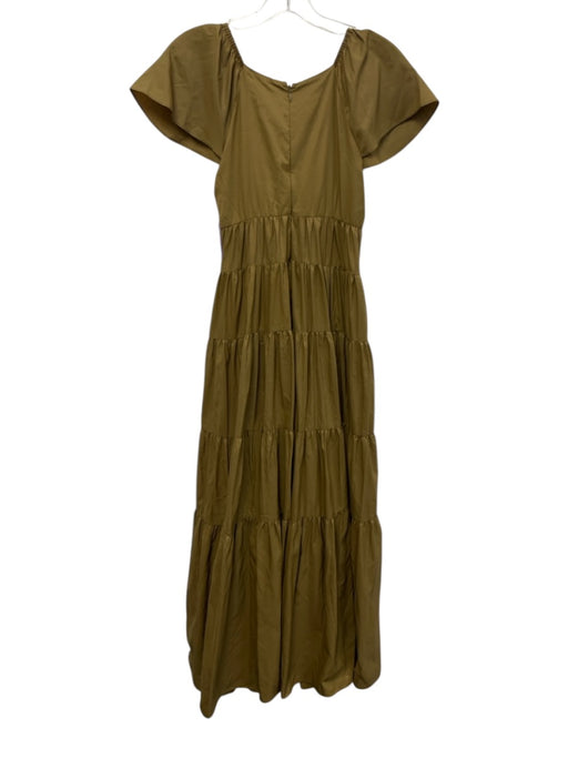 Staud Size XS Olive Green Nylon Short Sleeve Tiered V Neck Maxi Dress Olive Green / XS