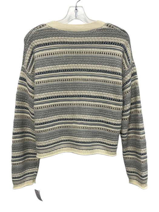 Splendid Size S Cream, Gray, Blue Cotton Long Sleeve Knit Buttons Cardigan Cream, Gray, Blue / S