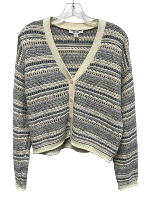 Splendid Size S Cream, Gray, Blue Cotton Long Sleeve Knit Buttons Cardigan Cream, Gray, Blue / S