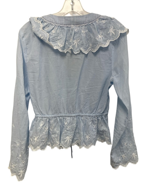 Hill House Size S Light blue & white Cotton Long Sleeve Floral Lace V Neck Top Light blue & white / S
