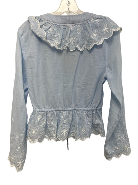 Hill House Size S Light blue & white Cotton Long Sleeve Floral Lace V Neck Top Light blue & white / S