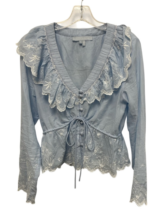 Hill House Size S Light blue & white Cotton Long Sleeve Floral Lace V Neck Top Light blue & white / S