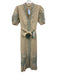 Spartina Size XS Beige & Green Linen & Cotton Embroidered Tie Waist V Neck Dress Beige & Green / XS