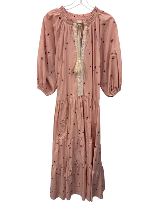 Especia Size S Pink Cotton Lace middle strip Embroidery Long Sleeve Dress Pink / S