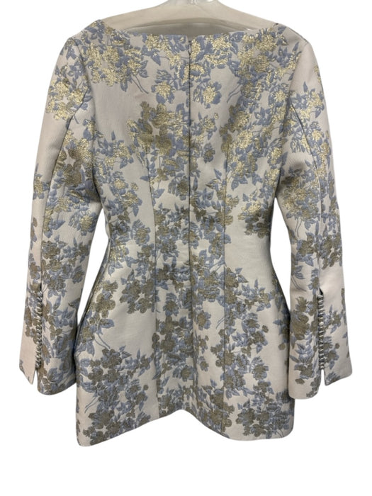Anna Quan Size 4 Blue & Gold Polyester Blend Metallic Jacquard Floral Mini Dress Blue & Gold / 4