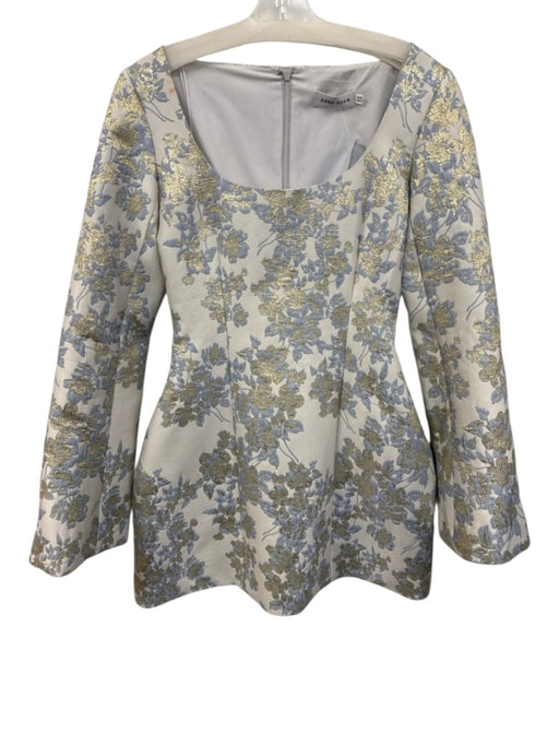 Anna Quan Size 4 Blue & Gold Polyester Blend Metallic Jacquard Floral Mini Dress Blue & Gold / 4
