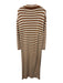 525 Size S Brown & White Cotton Knit stripped Long Sleeve Maxi Dress Brown & White / S