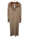 525 Size S Brown & White Cotton Knit stripped Long Sleeve Maxi Dress Brown & White / S