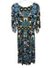 Boden Size 0 Green & Blue Viscose Blend Long Sleeve V Cut Cinch Waist Maxi Dress Green & Blue / 0