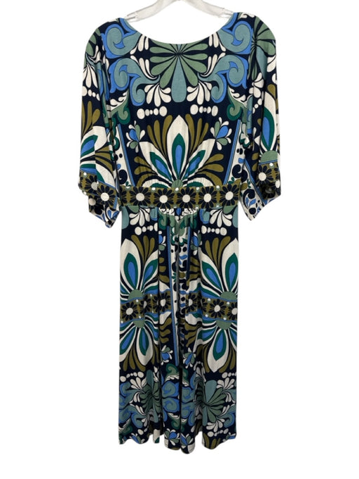 Boden Size 0 Green & Blue Viscose Blend Long Sleeve V Cut Cinch Waist Maxi Dress Green & Blue / 0