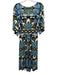 Boden Size 0 Green & Blue Viscose Blend Long Sleeve V Cut Cinch Waist Maxi Dress Green & Blue / 0