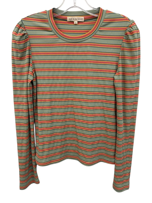 Modafleur Size XS Green, Red & Orange Rayon Blend Ribbed Long Sleeve Top Green, Red & Orange / XS