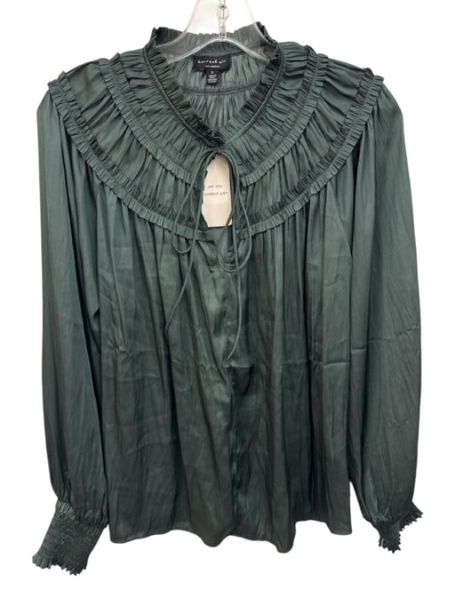 Current Air Size S Green Polyester Long Sleeve Ruche detail Tie Neck Top Green / S