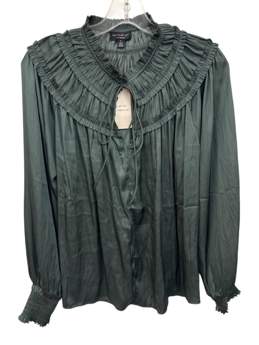 Current Air Size S Green Polyester Long Sleeve Ruche detail Tie Neck Top Green / S