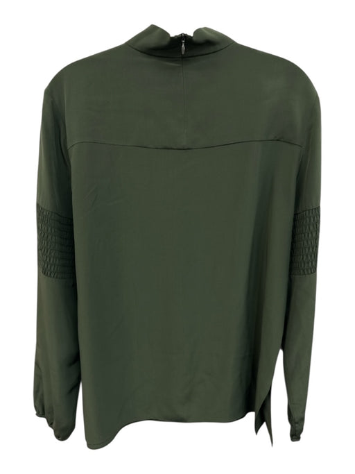 Tibi Size 4 Green Silk Shirred Long Sleeve Zip Back High Neck Top Green / 4