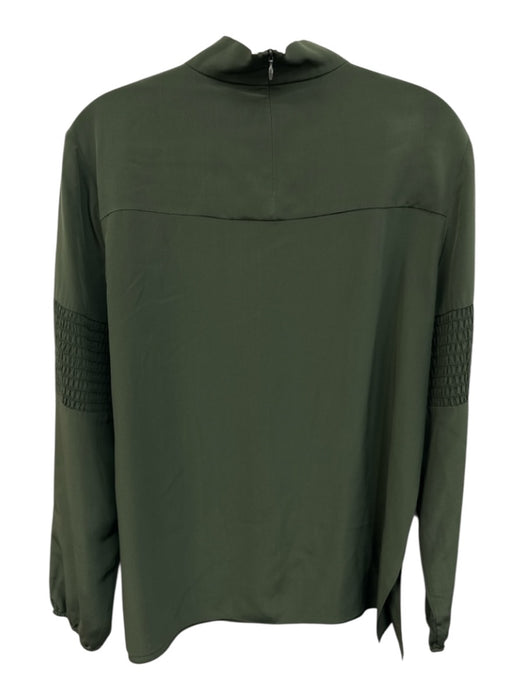 Tibi Size 4 Green Silk Shirred Long Sleeve Zip Back High Neck Top Green / 4
