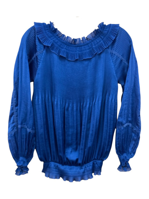 Diane Von Furstenberg Size 2 Blue Polyester Pleated Ruffle Neckline Tie Neck Top Blue / 2