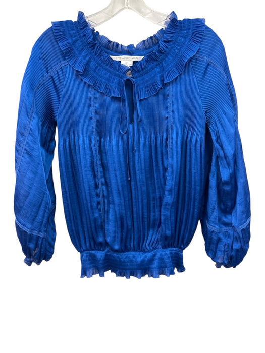 Diane Von Furstenberg Size 2 Blue Polyester Pleated Ruffle Neckline Tie Neck Top Blue / 2