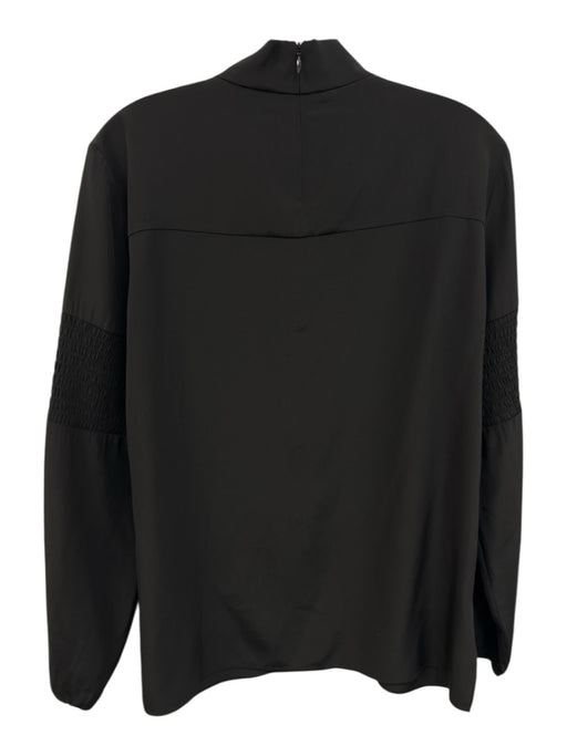 Tibi Size 2 Black Silk Shirred Long Sleeve Zip Back High Neck Top Black / 2