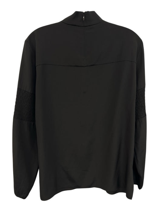 Tibi Size 2 Black Silk Shirred Long Sleeve Zip Back High Neck Top Black / 2