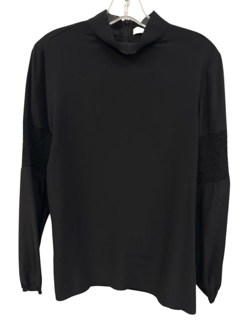 Tibi Size 2 Black Silk Shirred Long Sleeve Zip Back High Neck Top Black / 2