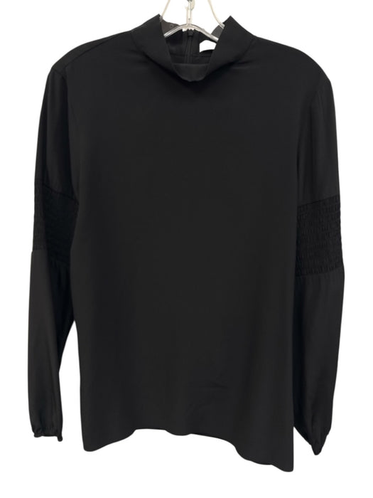 Tibi Size 2 Black Silk Shirred Long Sleeve Zip Back High Neck Top Black / 2