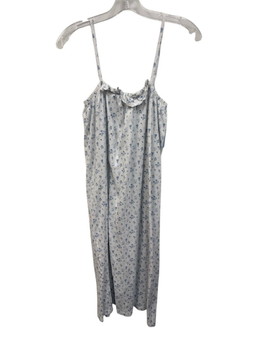 Lake Size S White & Blue Pima Cotton Spaghetti Strap Floral Midi Nightgown Dress White & Blue / S