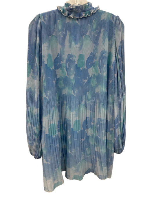 Gianni Size 36 Blue Polyester Pleated Floral Balloon Sleeve Dress Blue / 36