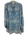Gianni Size 36 Blue Polyester Pleated Floral Balloon Sleeve Dress Blue / 36