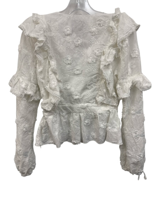 Bell by Alicia Bell Size S White Cotton Long Sleeve V Neck Lace Detail Top White / S
