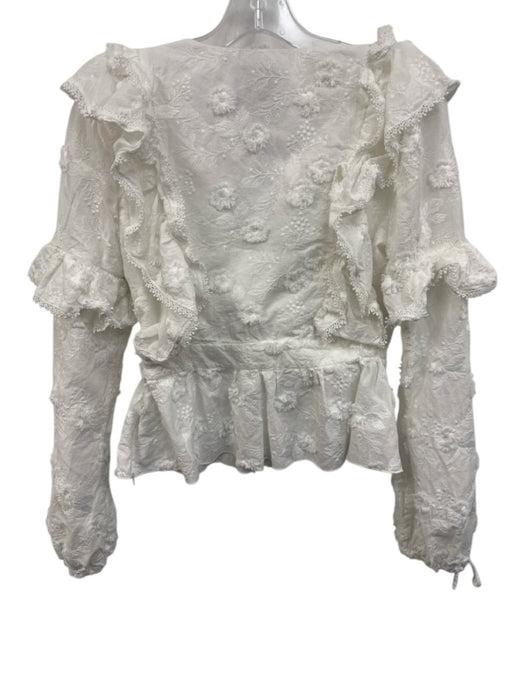 Bell by Alicia Bell Size S White Cotton Long Sleeve V Neck Lace Detail Top White / S