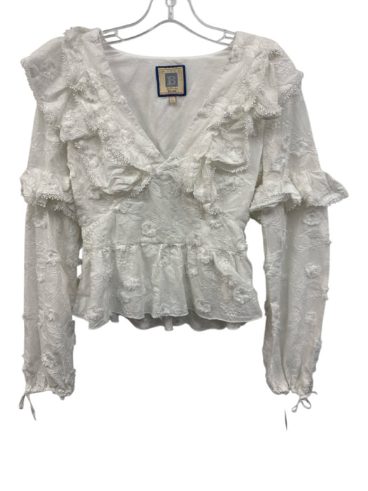 Bell by Alicia Bell Size S White Cotton Long Sleeve V Neck Lace Detail Top White / S