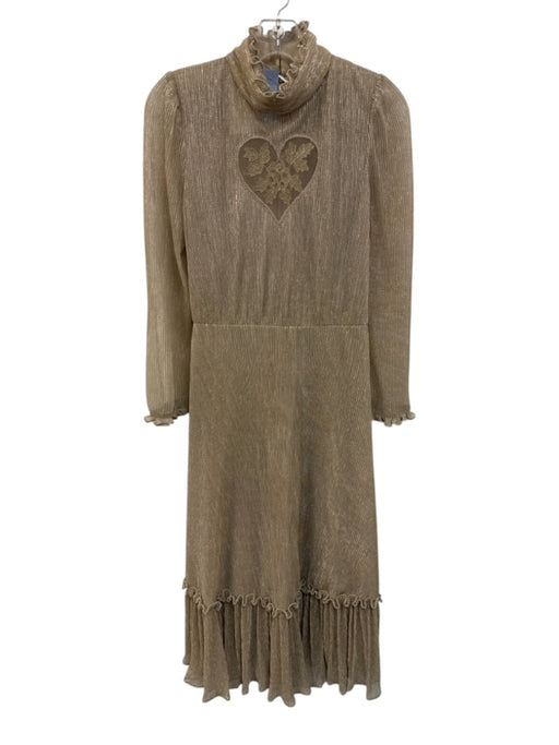 Kristinit Size S Gold Polyester Long Sleeve Tiered Ruffle collar Maxi Dress Gold / S