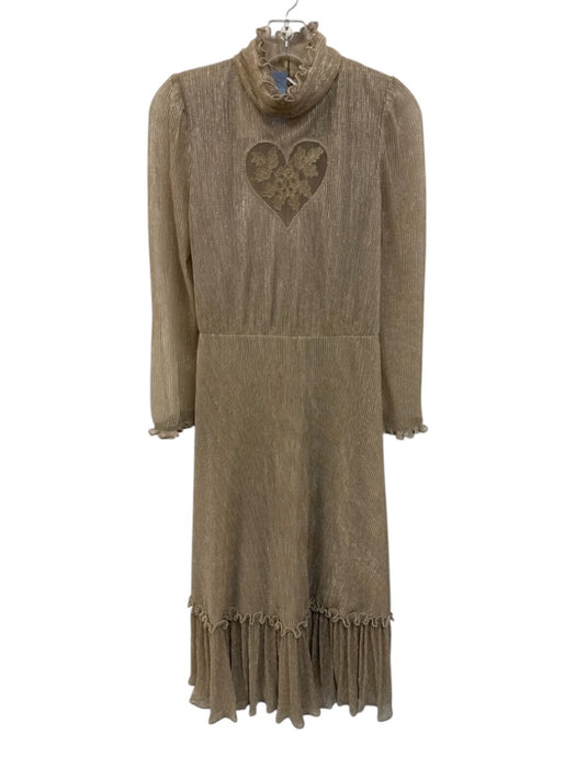 Kristinit Size S Gold Polyester Long Sleeve Tiered Ruffle collar Maxi Dress Gold / S