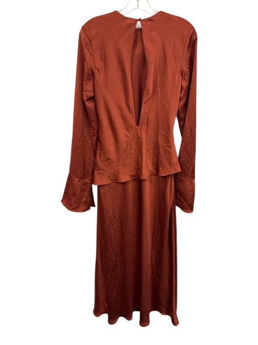 Few Moda Size S Rust Orange Polyester Blend Long Sleeve V Back Tier Detail Dress Rust Orange / S