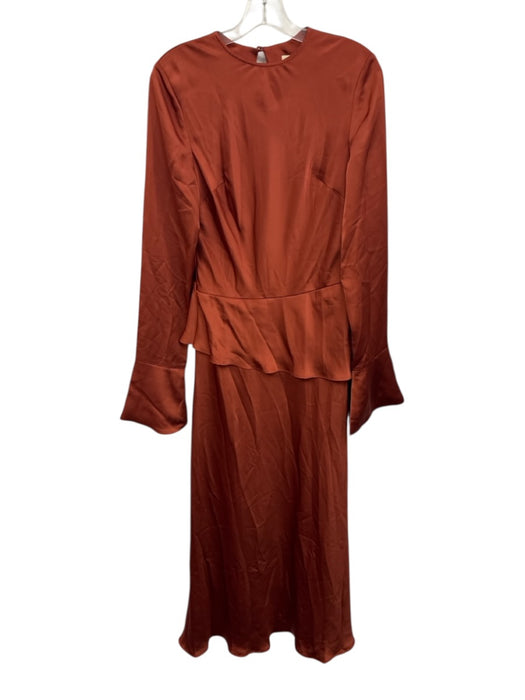Few Moda Size S Rust Orange Polyester Blend Long Sleeve V Back Tier Detail Dress Rust Orange / S