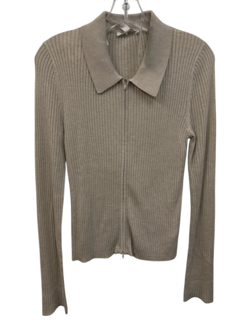 Splendid Size M Creme Viscose Blend Ribbed Zip Up Collar Long Sleeve Top Creme / M