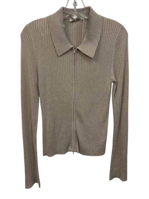 Splendid Size M Creme Viscose Blend Ribbed Zip Up Collar Long Sleeve Top Creme / M