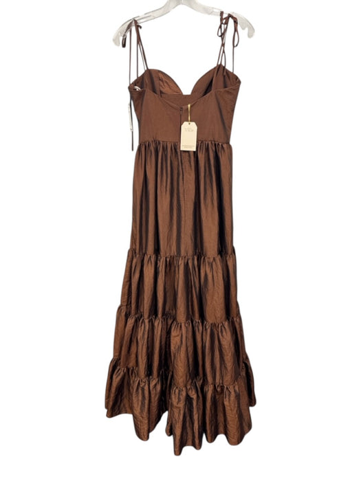 VTCH Size XS Brown Nylon Blend Tiered Spaghetti Strap Zip Back Dress Brown / XS