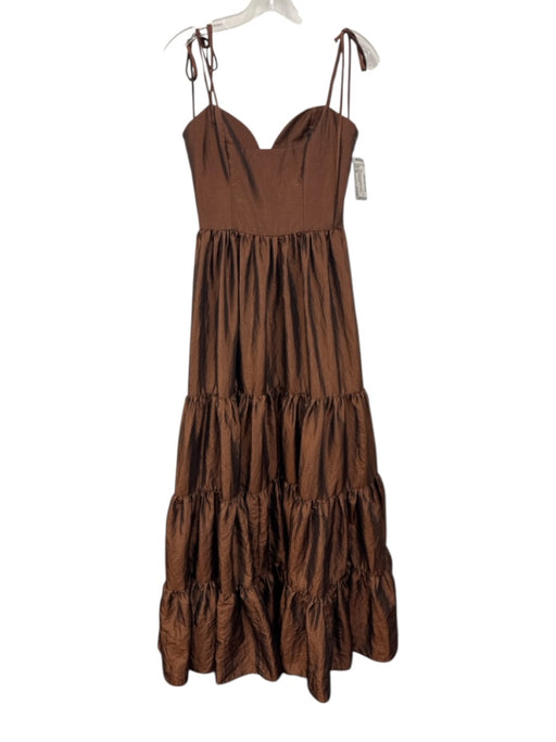 VTCH Size XS Brown Nylon Blend Tiered Spaghetti Strap Zip Back Dress Brown / XS
