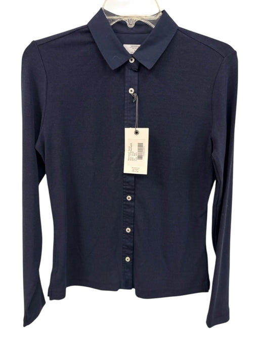 UnTuckit Size S Navy Blue Cotton Blend Ribbed Long Sleeve Button Up & Collar Top Navy Blue / S
