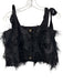 Buru Size XS Black Polyester Fringe Tie Shoulder Button Back Cropped Top Black / XS