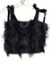 Buru Size XS Black Polyester Fringe Tie Shoulder Button Back Cropped Top Black / XS