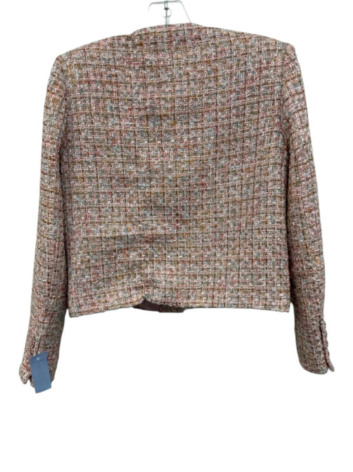 Self Portrait Size 4 Pink Polyester Blend Button Up Long Sleeve Tweed Jacket Pink / 4