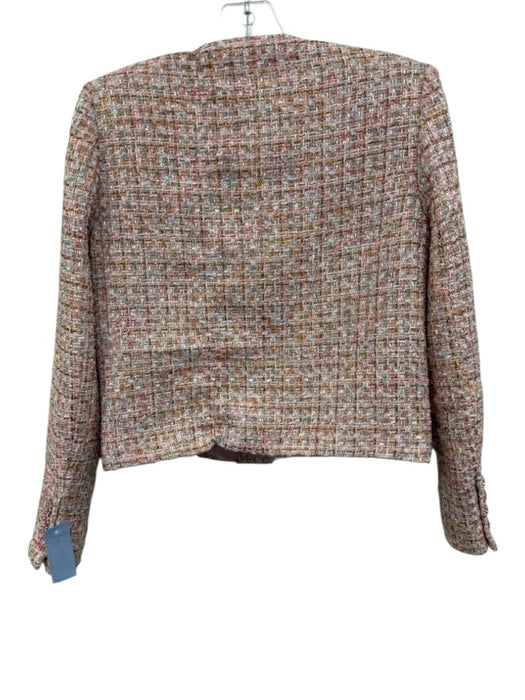 Self Portrait Size 4 Pink Polyester Blend Button Up Long Sleeve Tweed Jacket Pink / 4